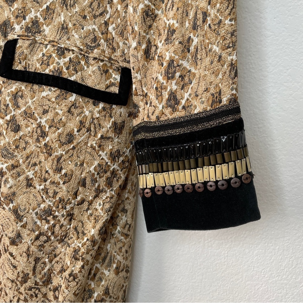 Chico's Metallic Gold Tapestry Pea Coat Majestic Art to Wear Unique Cuff Details - Picture 4 of 11